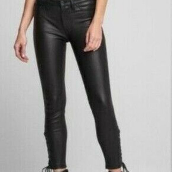 HUDSON LAMB LEATHER NIX HIGH RISE LACE HEM CROP BLACK STRETCH JEANS 25 NWT